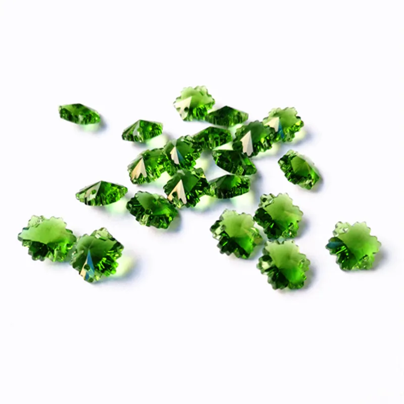New Arrival 50pcs Green 14mm K9 Crystal Snow Shape Chandelier Beads(Free Rings) in Two holes Crystal Glass Curtain Accessories