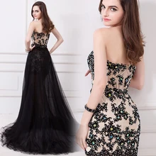 

Free Shipping black appliques beading tulle Sweetheart Prom gown 2018 Formal party gown detachable skirt bridesmaid dresses