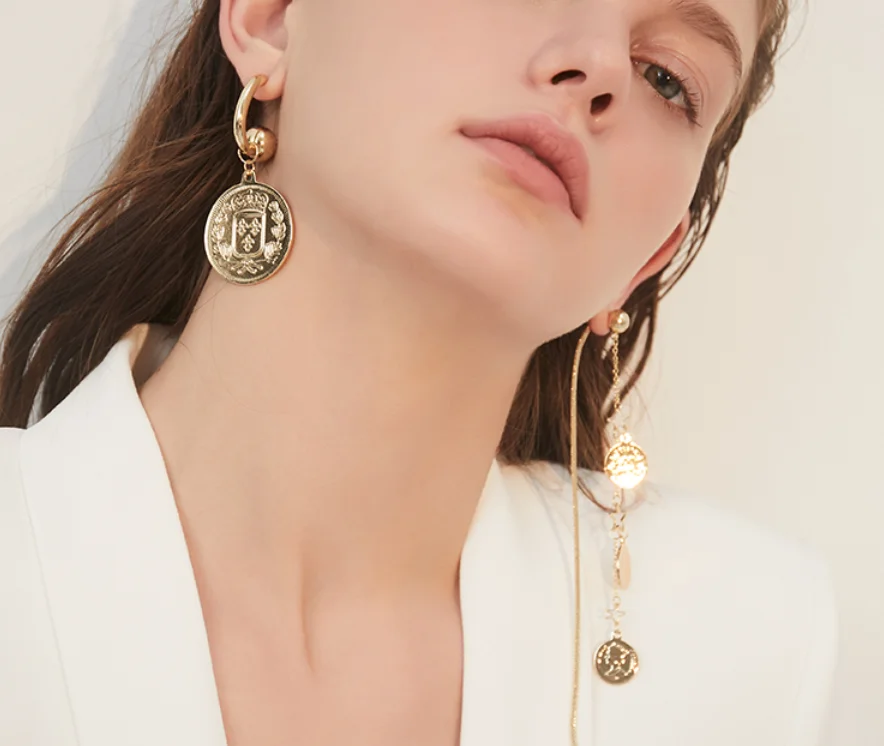 2023 trend Vintage 925 Silver Needle Asymmetric Rewind Coin Simple Earrings for women Fashion Jewelry