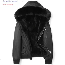 Парка, пальто с натуральным мехом, мужская зимняя куртка, подкладка из кроличьего меха, Воротник из лисьего меха, парки с капюшоном, De Hombre D09A9722 KJ3015