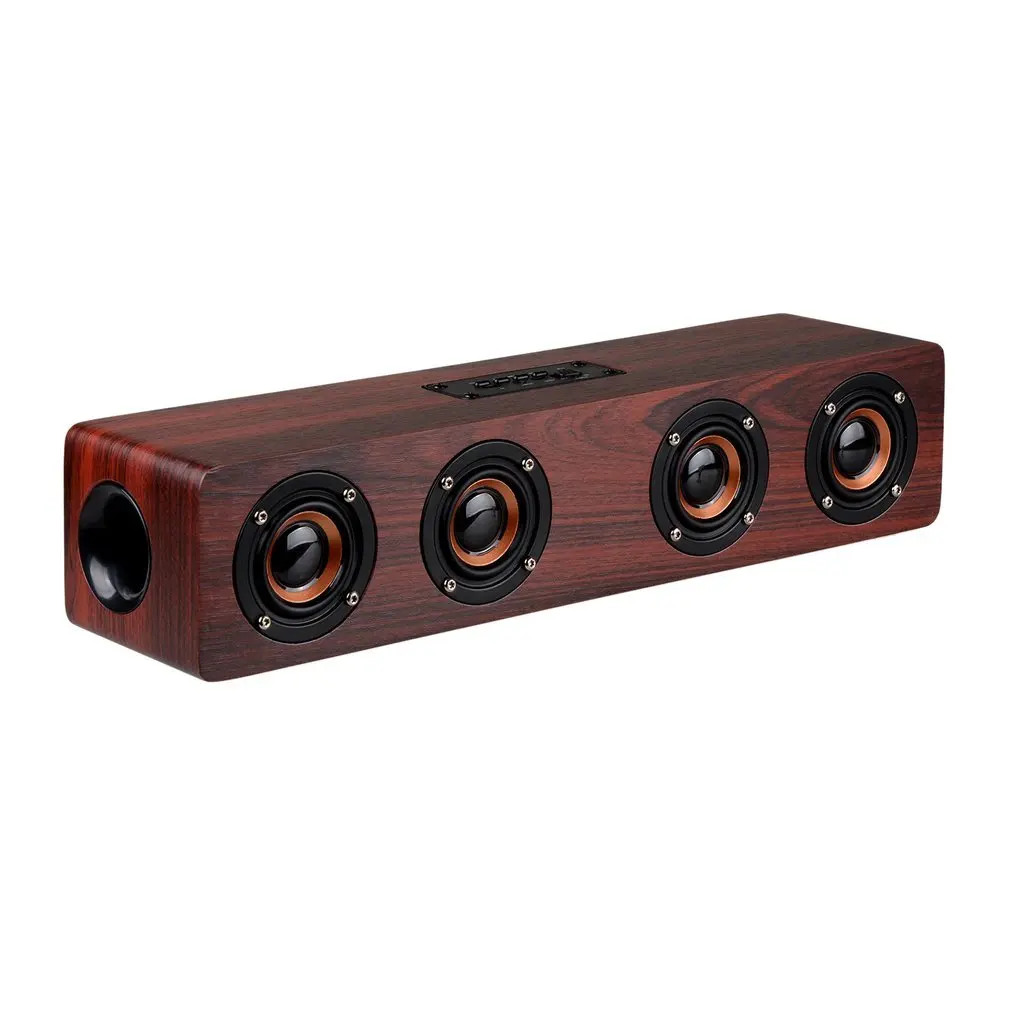 

Wood Grain Bluetooth Speaker Four Loudspeakers Super Bass Subwoofer Portable Hands-free Soundbar with Mic 3.5mm AUX-in