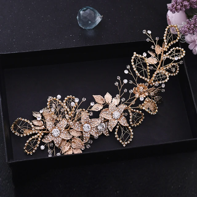 Silver Gold Flower Bride Headwear Women Headband Wedding Hair Jewelry Rhinestone Bridal Hair Ornament Bridal Hair Clip for Bride H282-G
