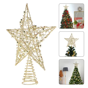 

1PC Iron Star Tree Topper Glitter Star Christmas Holiday Tree Topper 5 Point Star Festival Treetop Decor for Home Party (Golden)