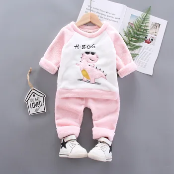 

ZWF487 Children Spring Autumn Pajamas Sets Clothing Boys Cartoon Plush Coat+Pants Sleepwear Suits Kids Clothes 3-10 Years