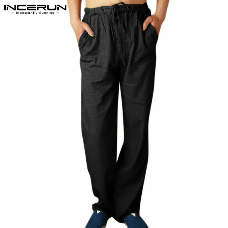 INCERUN однотонные повседневные брюки Мужские Винтажные эластичные талии широкие прямые брюки тренировка для бегунов спортивные брюки уличные брюки мужские