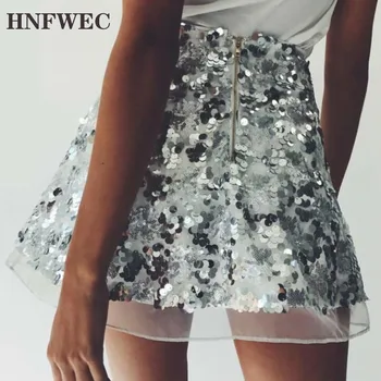 

2019 New Spring Summer High Waist Western Style Above Knee Skirts Hot Sale Split Sequined Women Mini Skirt Tide Z322
