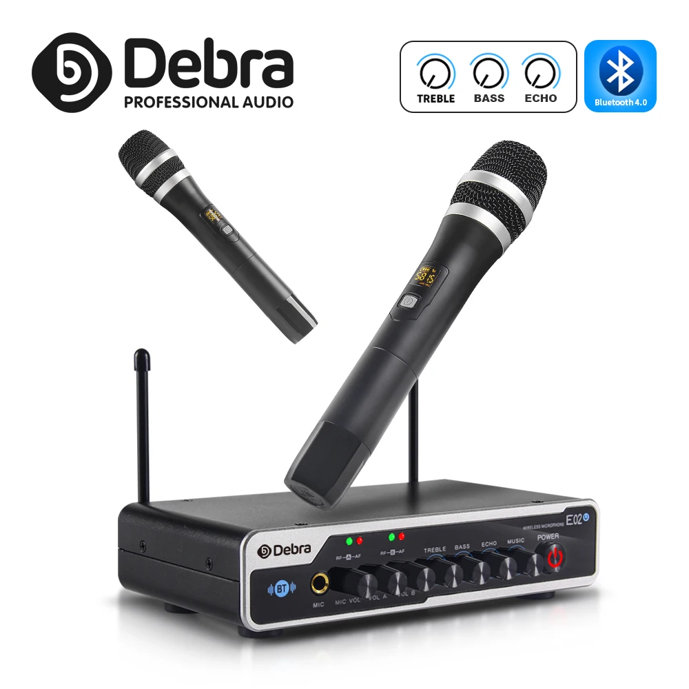 Debar E02U Профессиональная Беспроводная микрофонная система 2 ручные с Bluetooth и