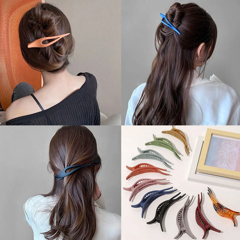 Korean Solid Color Large Hair Clips Elegant Ponytail Hair Claws For Women Girls Hair Accessories Multifunction Hairpins Headwear