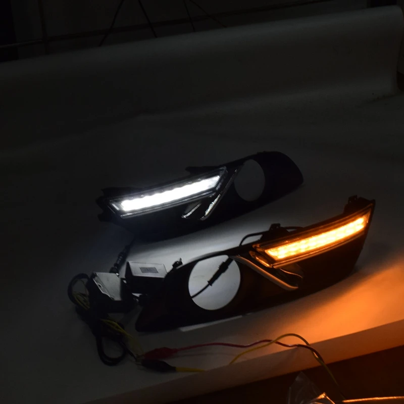Автомобильные DRL Светодиодный дневной светильник с желтым поворота Функция хромированная полоса 12V для Nissan Sylphy Sentra X-Trail 2013