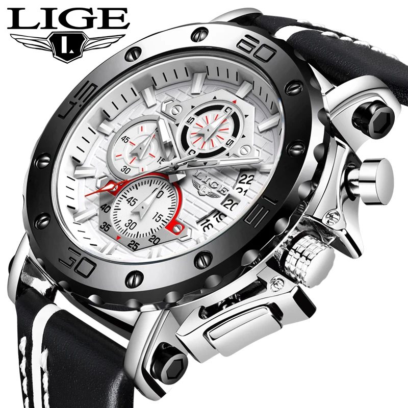 

LIGE New Mens Watches Top Brand Luxury Military Sport Watch Men Leather Waterproof Quartz Clock Wristwatch Relogio Masculino+Box