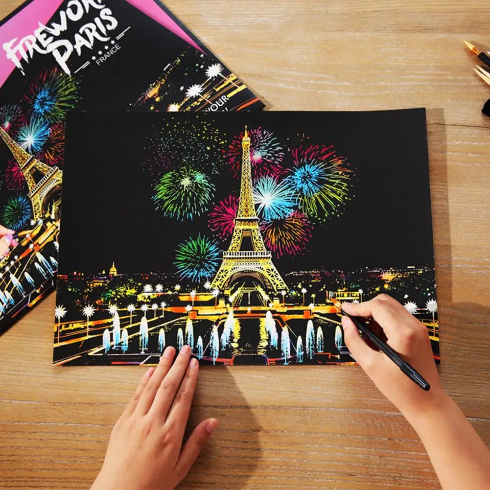 

Colorful NewYork Tokyo City Night View Building Floor Painting DIY Manual Scratch Art Drawing Painting Paper Home Decor Crafts