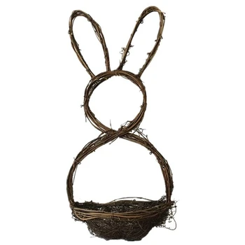 

Easter Cute Bunny Shape Wreath Handmade Rattan Rabbit Garland Holiday Home Door Window Hanging Ornament