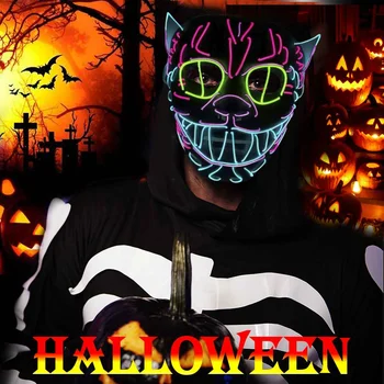 

Halloween Various Colors LED Mask Glowing Cat Mask Carnival Light Glow In The Dark Horror Party Cosplay Costume Decoration
