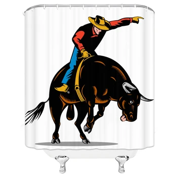 

Personality Bathroom Shower Curtain waterproof Bullfight cowboy Prints Fabric Polyester Bath Curtains Hooks Decoration