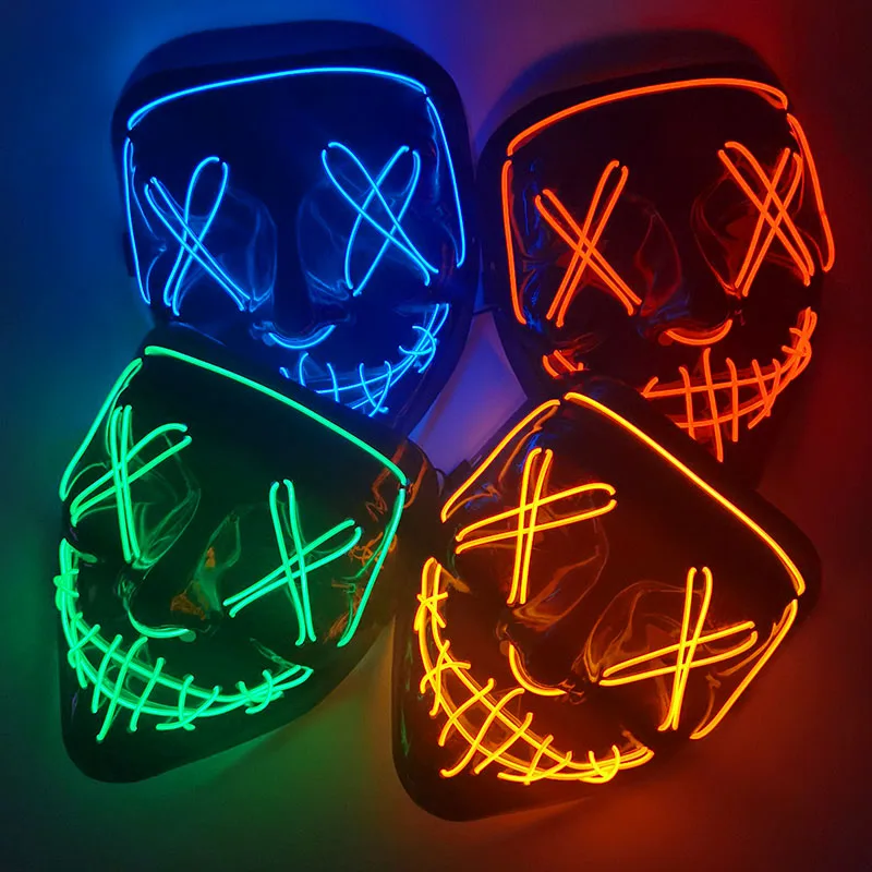 Scary Halloween Neon Mask LED Light up Mask Cosplay Glowing in The Dark Costume Halloween Face Masks for Men Women Kids