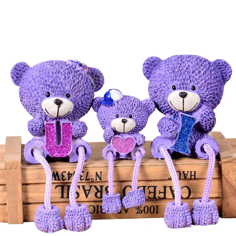 

Creative I LOVE U Model Resin Ornaments Purple Teddy Bear Home Decoration Figurines Couple Bears Desk Decor Valentine's Gifts