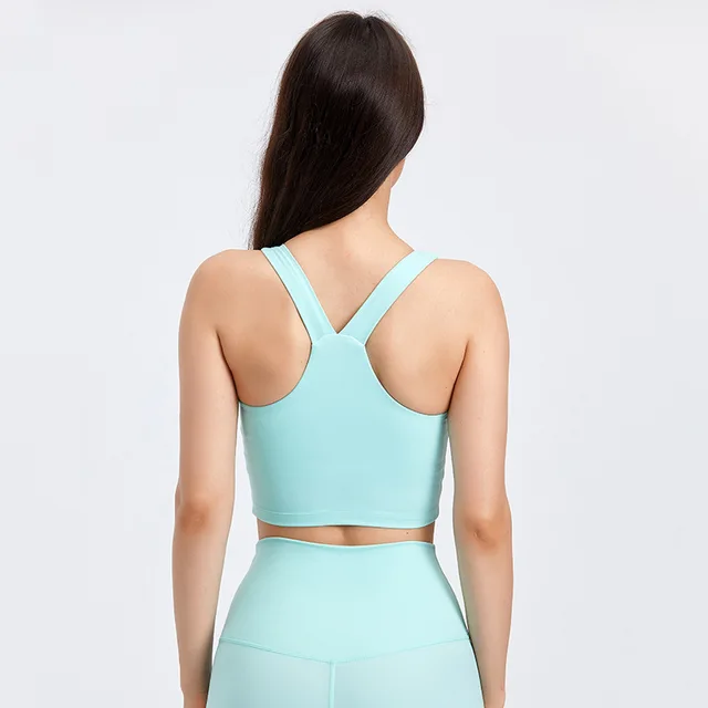 Lulu High Quality Butter Soft Fitness Bra Gym Yoga Vest Women Athletic Run Sports Tank Top Run With Chest Pad Push Up Clothing Mint blue