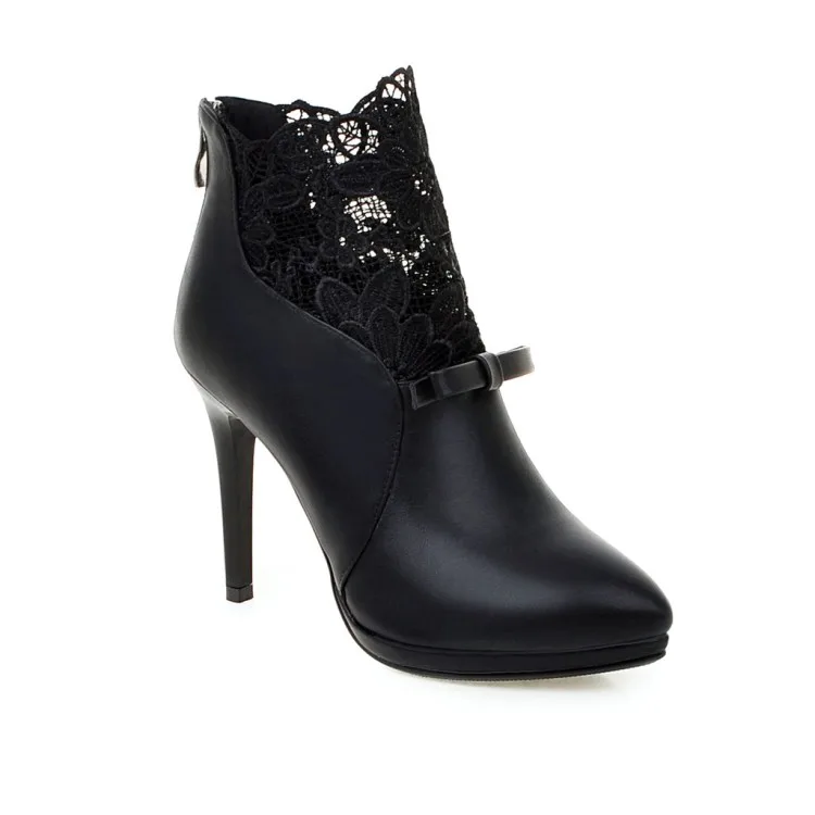 Black Synthetic Lin Meotina/женские ботинки; зимние белые ботильоны с бантом; ботинки на высоком каблуке со шнуровкой; обувь на платформе с острым носком на молнии; женская обувь; коллекция года; цвет белый, красный - Цвет: Black Synthetic Lin
