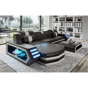 

Modern L-Shape Sofa with Functional Headrests and LED Display Lights