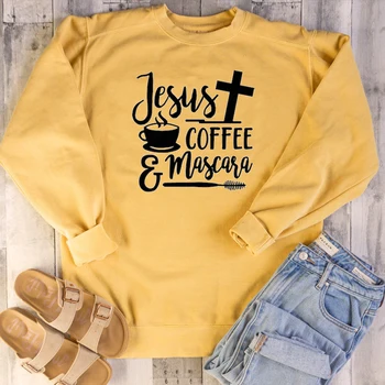 

Jesus coffee mascara cross graphic sweatshirts women fashion street style religion Christian Bible pure cotton pullovers tops
