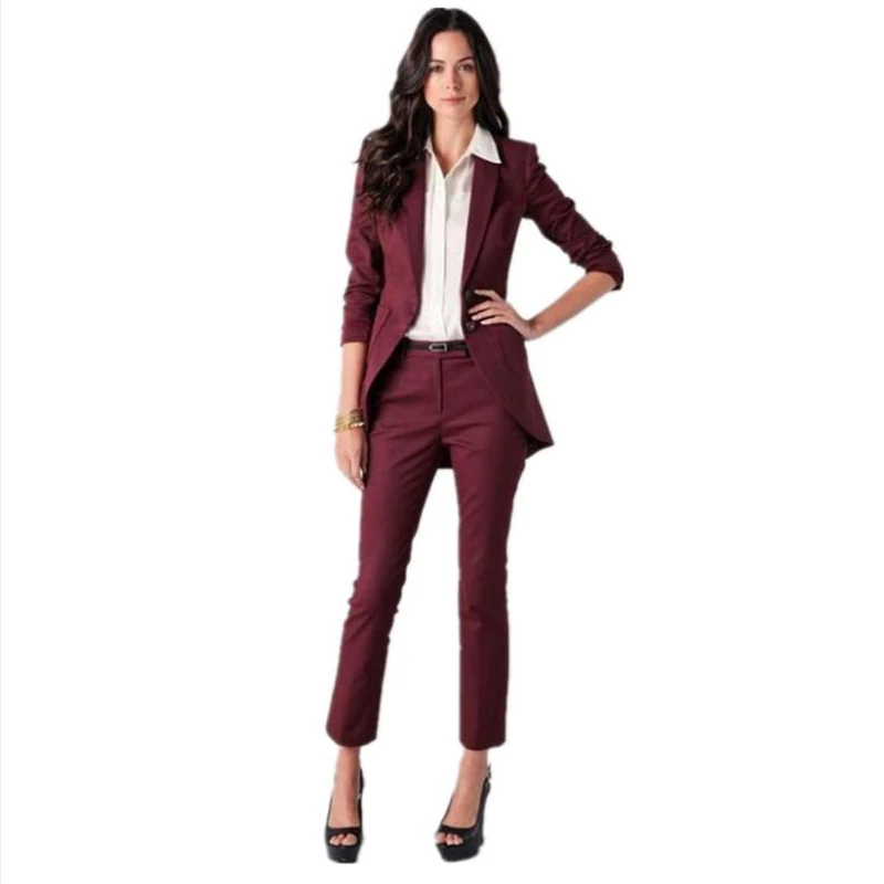 womens red trouser suit
