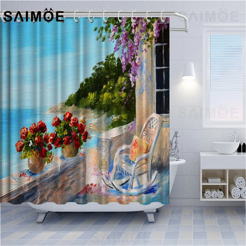 SAIMOE European Shower Curtains Venice Italy Canal Bathroom Curtain Sea