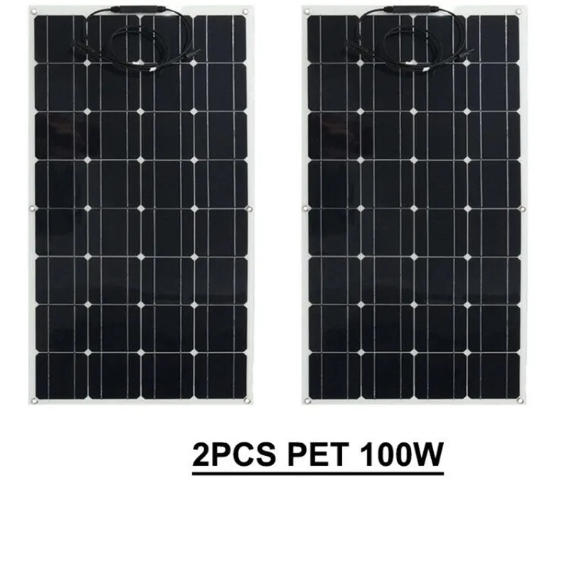 Производство из Китай, тонкие пленки, гибкие солнечные панели 100 Вт солнечной монокристаллический панели солнечных батарей 12v Солнечное зарядное устройство для дома 200w300w - Цвет: 2PCS PET 100W