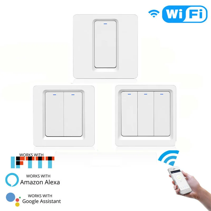 

WiFi Smart Light Switch Push Button 1/2/3 Gang Smart Life/Tuya APP Remote Control Works with Alexa Google Home for Voice Control