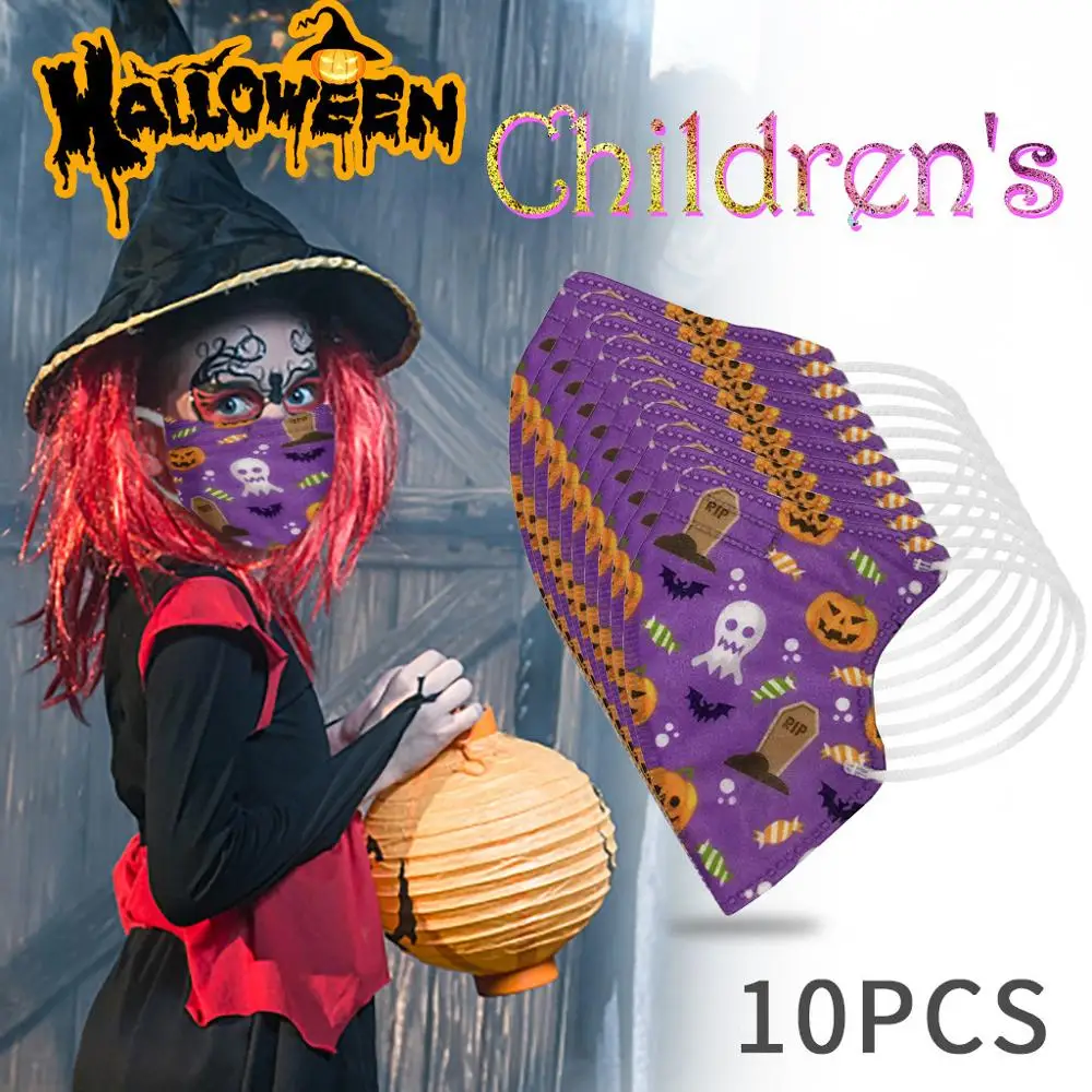 10PCS Halloween Children Pumpkin Ghost Print Face Masks Filter 4ply Outdoor Protective respirator Cover Mouth masks Masker | Красота и