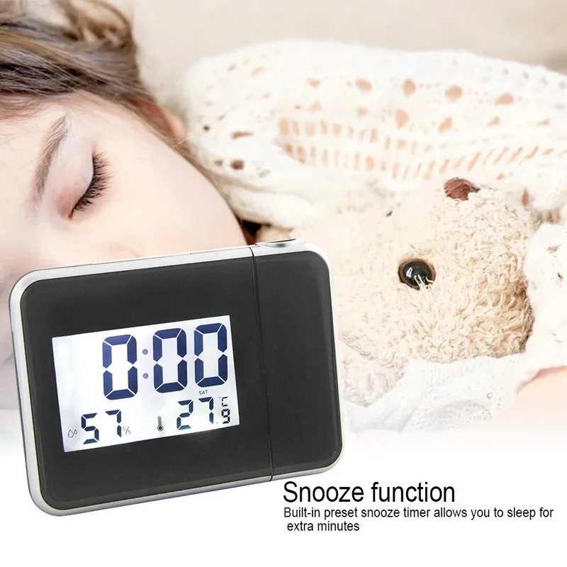Projection Alarm Clock Digital Clock Projector With LCD Big Screen Temperature Date Display For Home Office 15.7x12x6.2cm