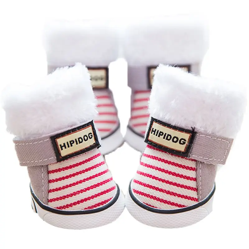 New Hot Dog Cat Shoes Stripe Winter Warm Puppy Socks Anti-Slip Snow Pet Boots Paw Protecters For Small Dogs | Дом и сад