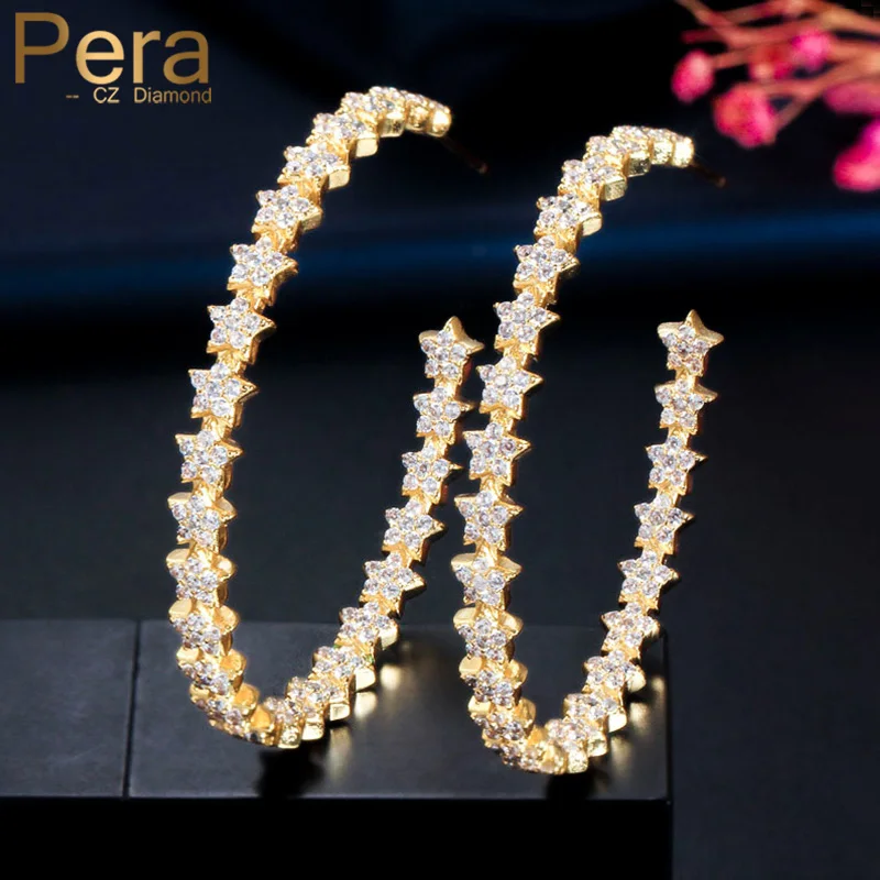 Pera Brand Design African Cz Zircone Indian Gold Color Large Half Round Orecchini A Cerchio Per Ladies Statement Party E513