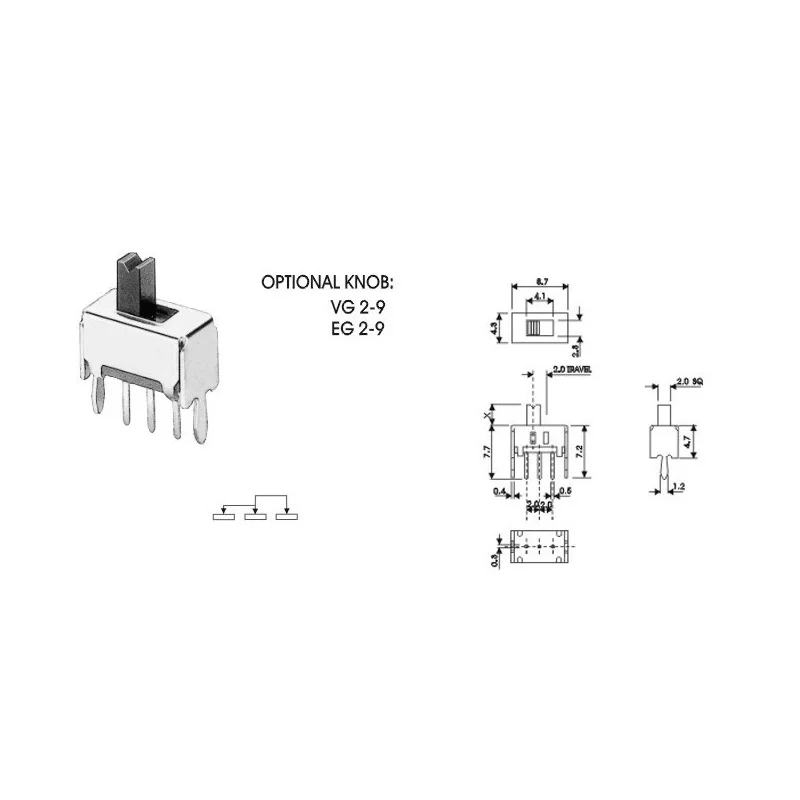 10 шт. SS12D07VG3 3 Pin PCB 2 Позиции 1P2T SPDT Мини ползунковый Переключатель Боковая ручка высокая 3 мм