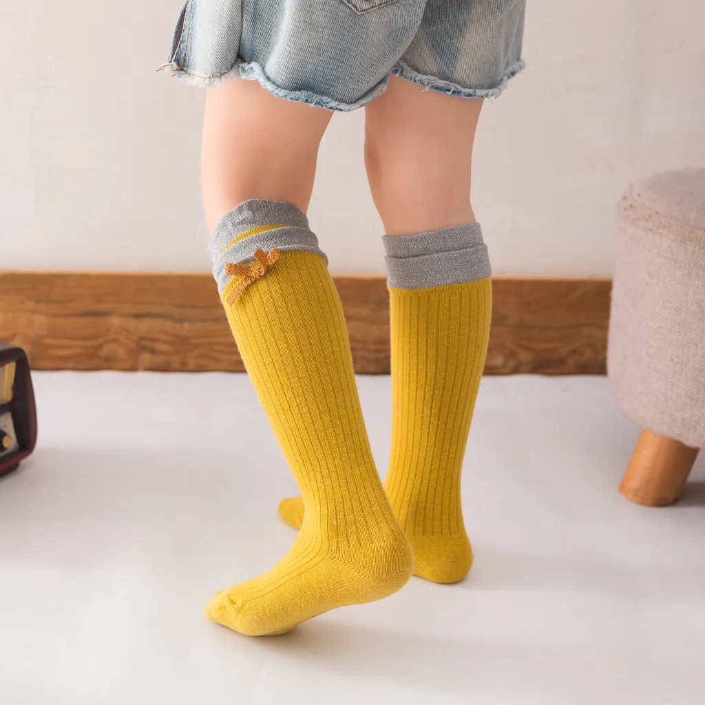 Детские носки однотонные Нескользящие вязаные длинные носки для маленьких девочек и мальчиков Гольфы модные зимние и осенние хлопковые носки M810