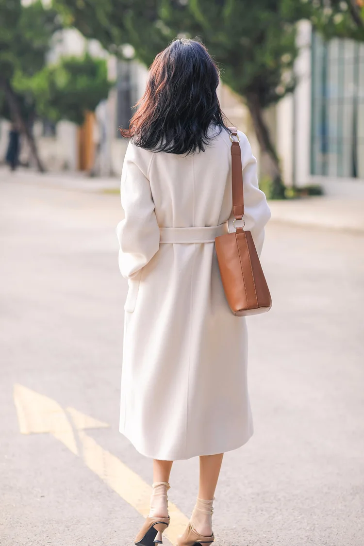 Новинка, классическое кашемировое двухстороннее длинное пальто ручной работы в Корейском стиле, шерстяное пальто, зимнее женское пальто