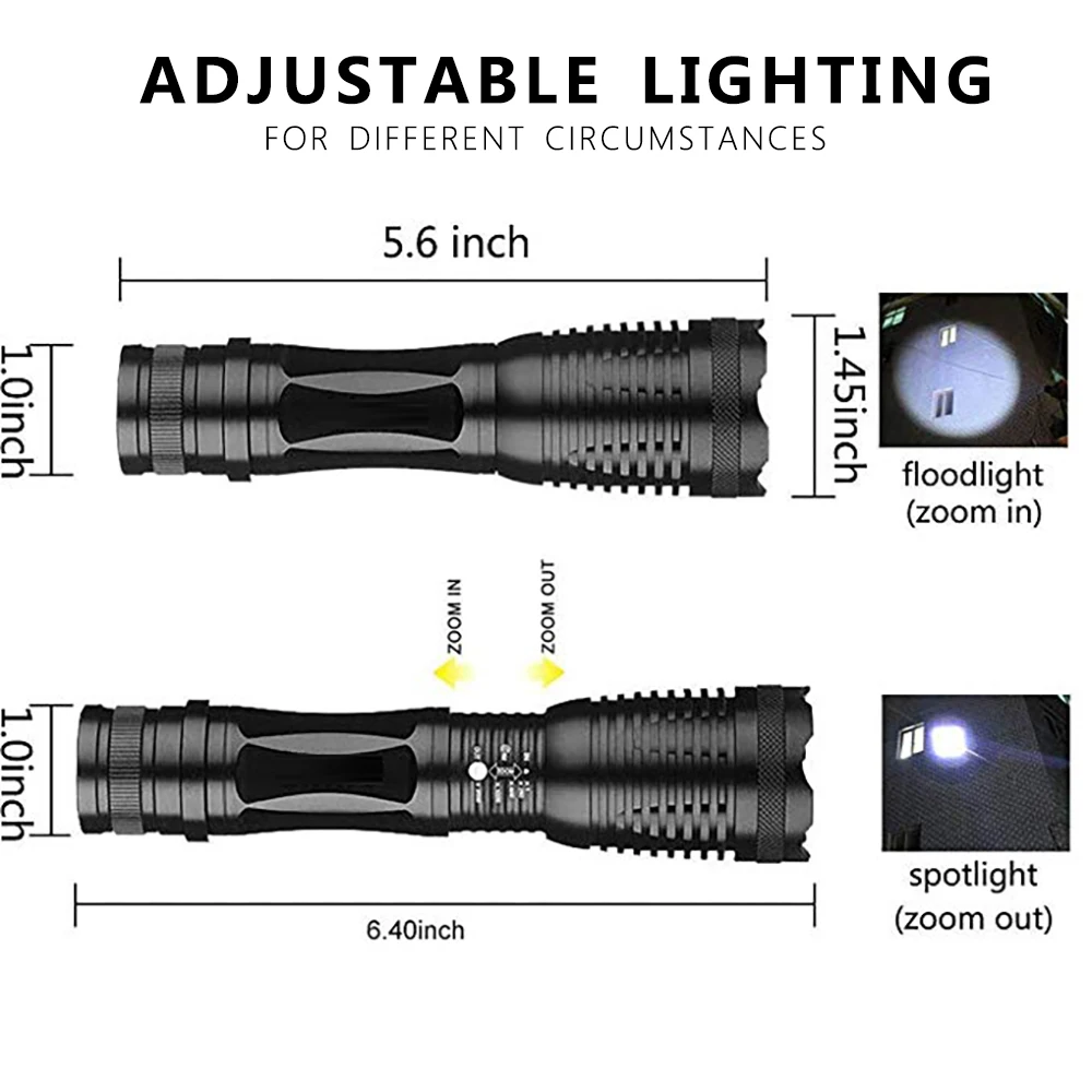 Ультра яркий светодиодный фонарь, светильник-вспышка V6/L2/T6, масштабируемый светодиодный светильник-вспышка для кемпинга, рыбалки, 3 аккумулятора AAA или 18650