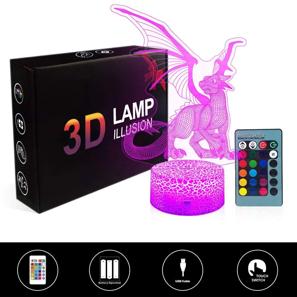 

LED Touch/Remote Control Light LED Night Light Child Night Light Dragon Shape Night Lamp Led Home Deocration Boys Man Gifts D30