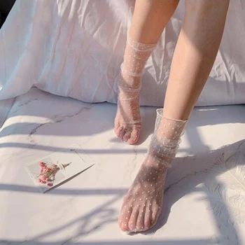 

2020 New Hot Sexy Women black white beige Girl Sock breathable Transparent Dot Sock Spring Summer Thin Socks