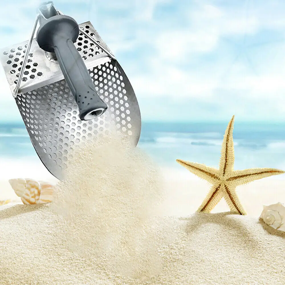 

Sand Scoop for Metal Detecting, Stainless Steel with Hexahedron 7Mm Holes for Beach Treasure Hunting Plastic Handle