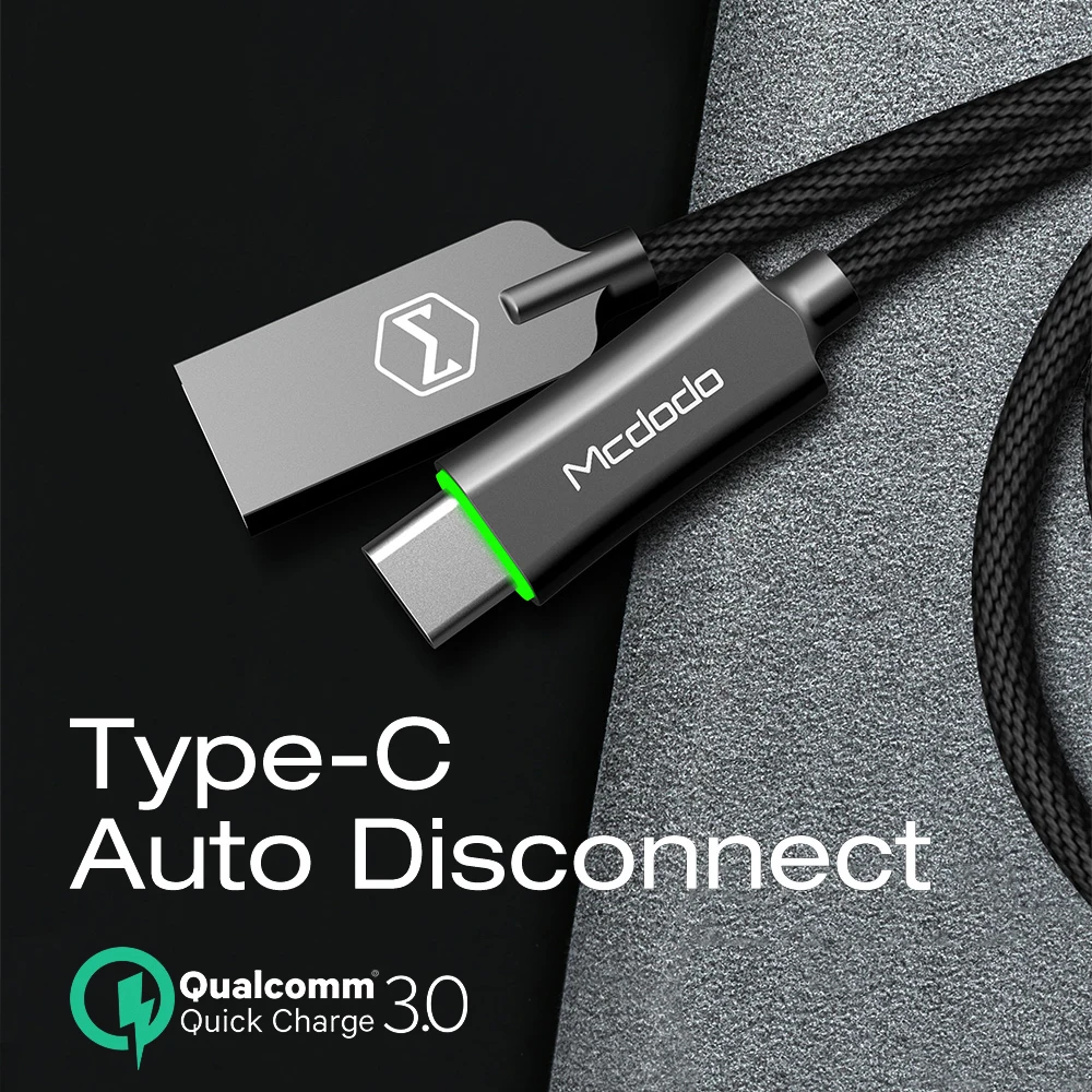 USB кабель Mcdodo Type C QC3.0 светодиодный шнур для быстрой зарядки и передачи данных