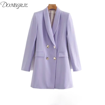 

2020 New Casual Shawl Collar Blazers Women Fashion Double Breasted Purple Jackets Women Elegant Long Sleeve Suits Female Ladies
