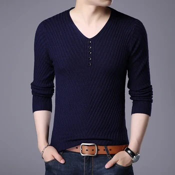 

Spring Autumn Mens Fashion Button V-Neck Sweater Casual Male Long Sleeve Basic Knit Sweater Free Shipping