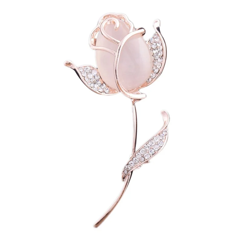 Crystal Rose Flower Brooch Pin Rhinestone Alloy Rose Gold Brooches Birthday Gift Garment Accessories