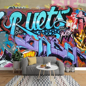 

Custom Photo Wallpaper 3D Hand Painted Fashion Vintage Brick Wall Graffiti Wall Papers Restaurant Cafe KTV Bar Background Murals