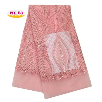

NIAI African Beaded Lace Fabric 2019 High Quality Lace Material Nigerian Lace Fabrics For Wedding French Lace Fabric XY3088B-3
