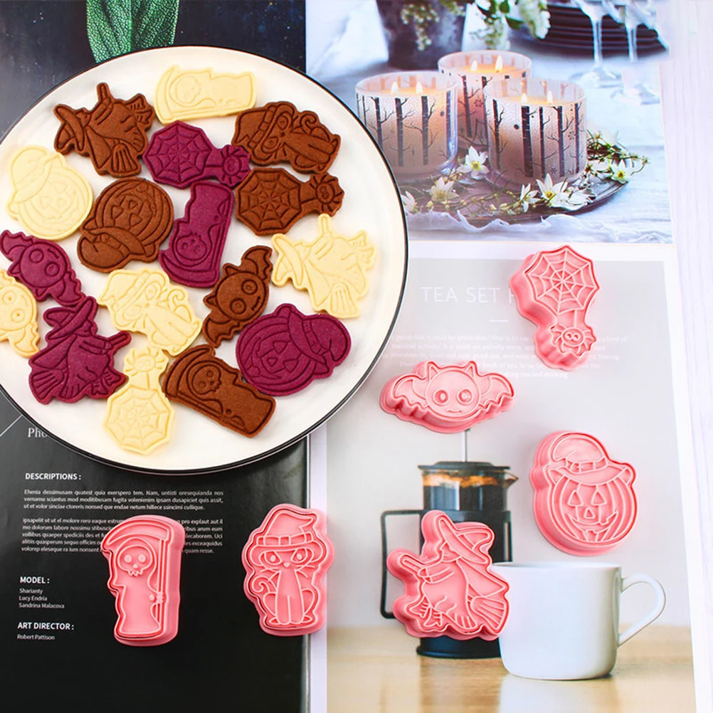 6pcs/set Halloween Cookie Cutters Mold Plastic Bakery Mold Cake Decorating Tool Baking Accessories Party Decoration Baking Tool