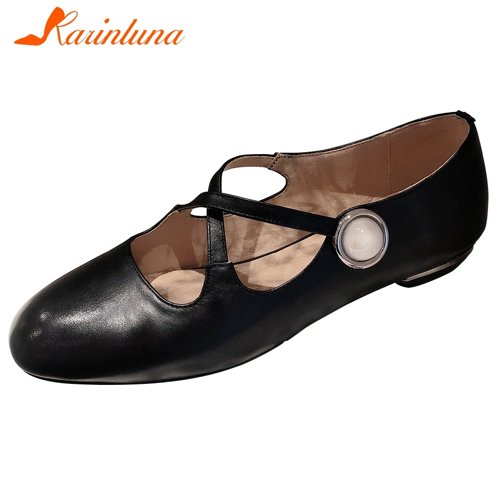 

Karinluna 2020 New Arrivals Genuine Cow Leather Casual Comfortable Shoes Woman Flats Slip-On Solid Spring Flats Women Shoes