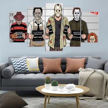 

5 Pieces Comics Gracioso Freddy Krueger Paintings Horror Movie Canvas HD Prints Wall Art Pictures Frame Poster Living Room Decor