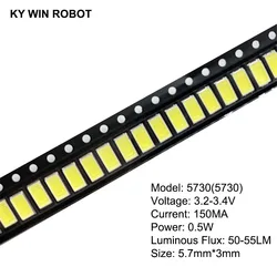 100pcs High Brightness 0.5W 6500K White Light SMD LEDs (Cold White)