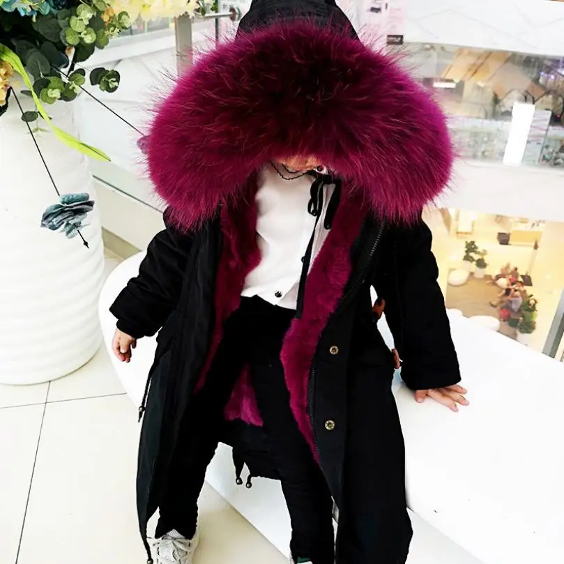 X-Long Plus Size 3-14 Year Children Coat Natural raccoon dog Fur Collar Outerwear Thicker Warm Parka Modis Kids Jacket Y2212